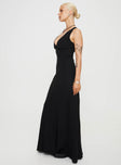 Princess Polly V-Neck  Verde Linen Blend Maxi Dress Black