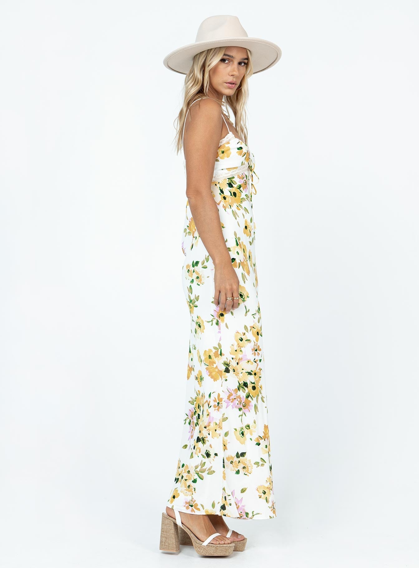 Shop Formal Dress - Emily Maxi Dress White / Yellow Floral secondary image
