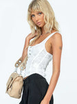White top Lace material Square neckline Hook & eye fastening at front
