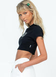 Black cropped tee Ribbed material Diamante graphic