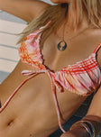 Orange Bikini top Ruched design, tie fastening at bust, adjustable shoulder straps