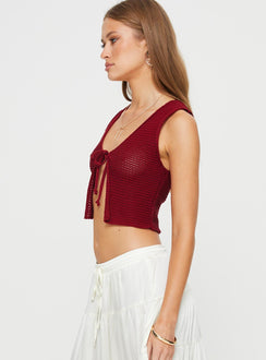 Knit top V-neckline, tie fastening at bust
