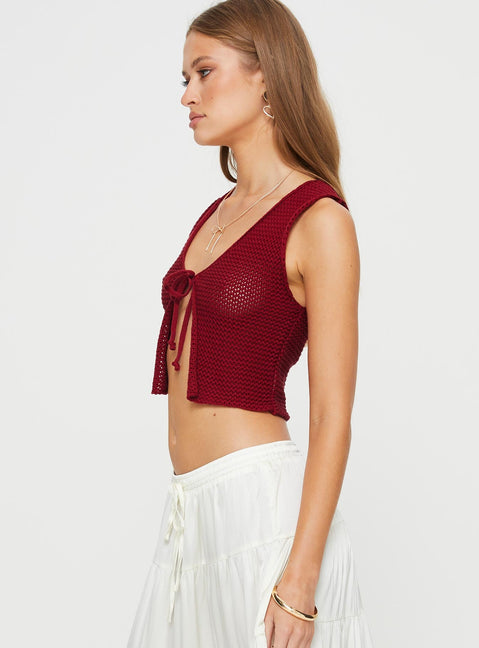 Knit top V-neckline, tie fastening at bust