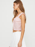 Crop top Slim fitting, broderie anglaise, fixed shoulder straps, split hem, tie fastening at front