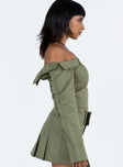 Green long sleeve top Pinstripe print Inner silicone strip at bust Folded neckline Zip fastening at back