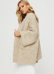 Paisleigh Cable Knit Cardigan Beige Princess Polly  long 