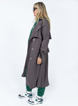 Trench coat Relaxed fit 100% polyester Wide lapel collar  Double-breasted front Tie fastening at cuffs  Belt loops with detachable belt Twin hip pockets