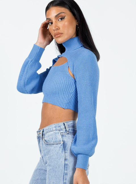 Two-piece bolero & top set  These can be worn separately 50% viscose 30% polyester 20% nylon  Soft knit material  Long sleeve bolero  Turtle neck  Crop top  Good stretch  Unlined 
