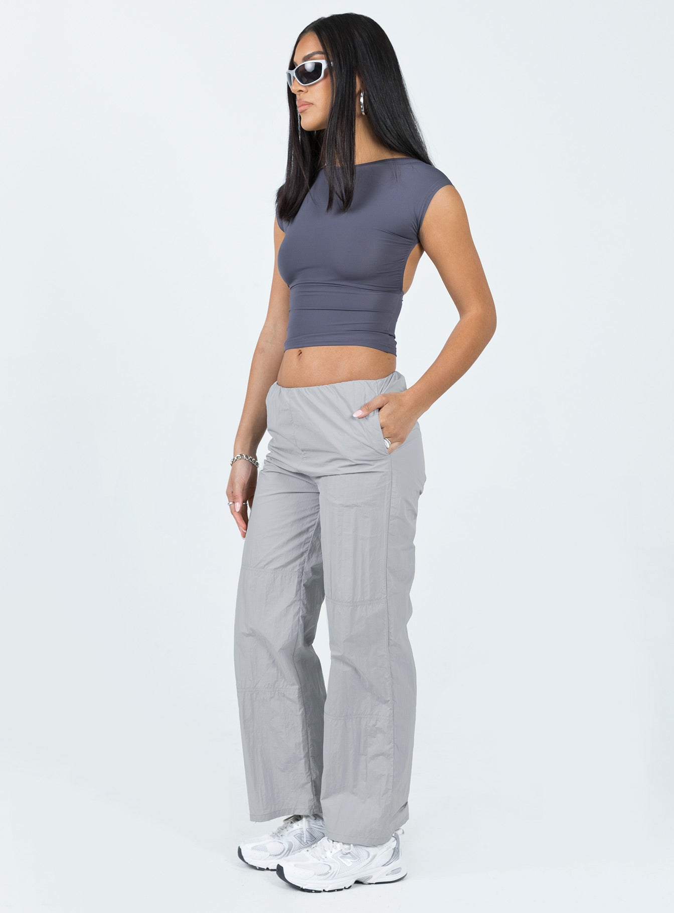 Parachute pants Windbreaker material Elasticated waistband Wide leg