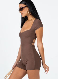 Romper Ribbed material Wide square neckline Cut out back Fixed tie fastening at back