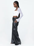 Pants Faux leather material Belt looped waist Zip & button fastening Four classic pockets Twin cargo style leg pockets Wide leg