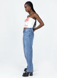 Jeans Mid wash denim  Low rise  Zip & button fastening  Belt looped waist  Classic five-pocket design  Straight leg 