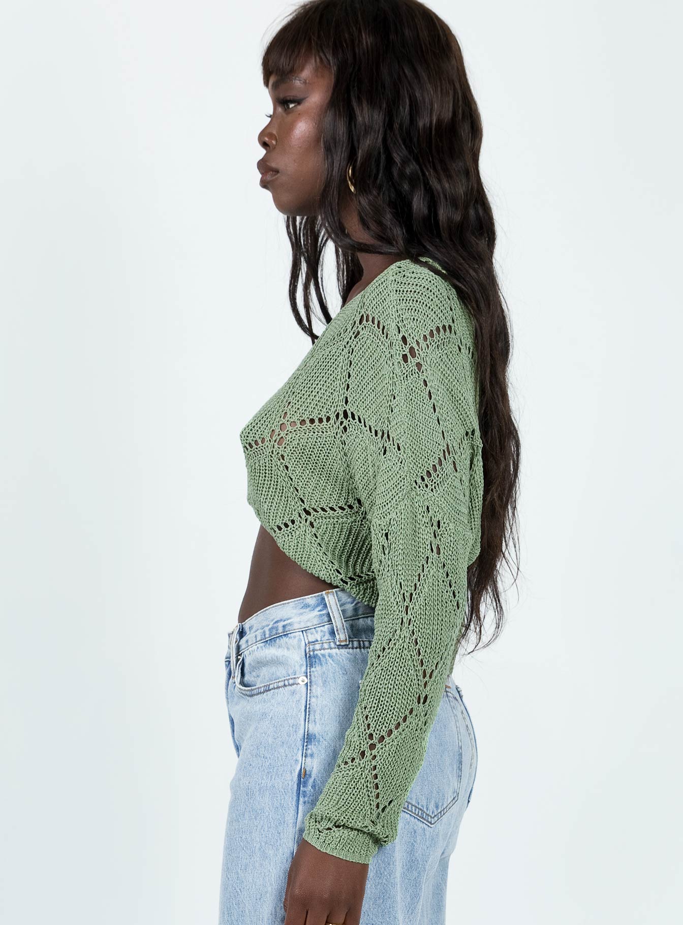 Sweater Sheer knit material Dropped shoulder Good stretch  Unlined 