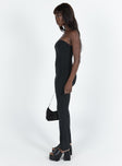 Jumpsuit Thin elasticated band at bust Slim leg  Good stretch