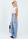 Jeans Light wash denim High waisted Belt looped waist Button & zip fastening Classic five pocket design
