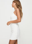White Mini dress V neckline, adjustable straps, cut out open back detail, invisible zip fastening