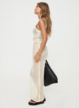 Sheer knit maxi dress V neckline, cut outs at bust, button fastening down front