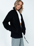 Black oversized jacket Faux fir material  Zip front fastenig  Ribbed cuff & neck Zip chest pocket  Silver-toned hardware 