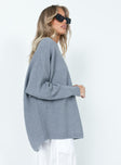 Grey sweater Relaxed fit Ribbed material  Wide neckline  Batwing sleeves  Asymmetric hem 