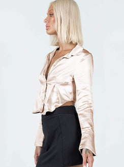 Shirt Silky material Classic collar  Button front fastening  Pleated front  Flared cuffs 