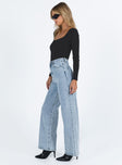 Jeans Mid wash denim Belt looped waist Zip and button fastening Classic five pocket design Straight leg