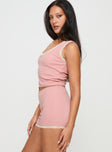 Pink Matching sleep set Tank style top, ribbed material, lace trim with flower detail, elasticated waistband
