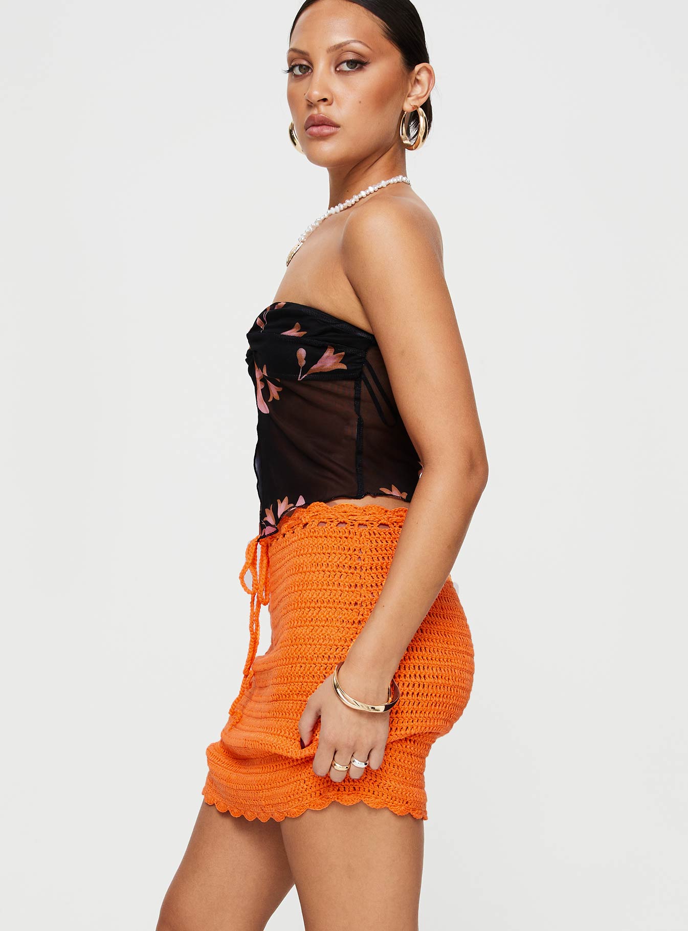 Mirrabook Crochet Mini Skirt Orange