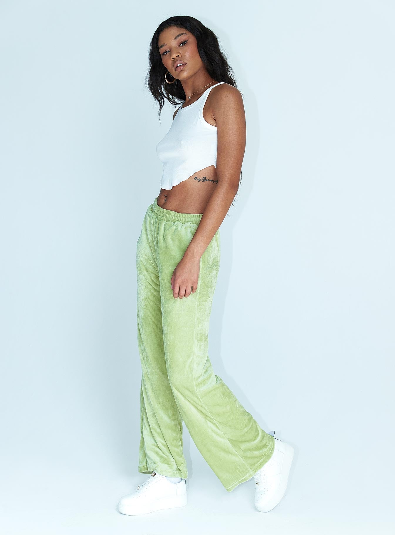 Princess Polly   Hilton Velour Track Pants Sage Green