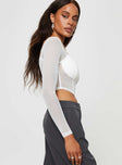 Long sleeve top Slim fitting with wide sweetheart neckline and pointed hem Good stretch, lined bust