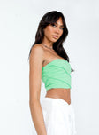 Green strapless top Soft knit material  Diagonal stitching  Inner silicone strip at bust 