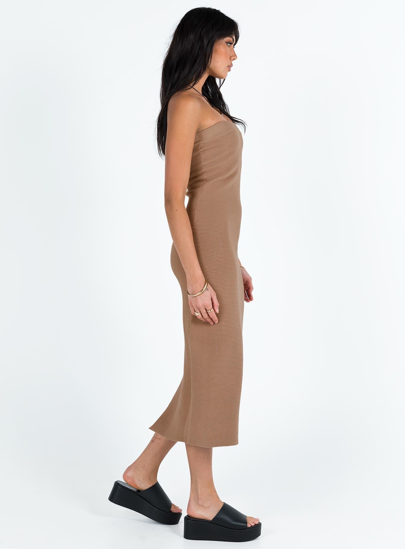 Strapless midi dress Ribbed material Good stretch Unlined