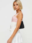 Satin crop top Fixed shoulder straps, square neckline, zip fastening at back Non-stretch material, fully lined 