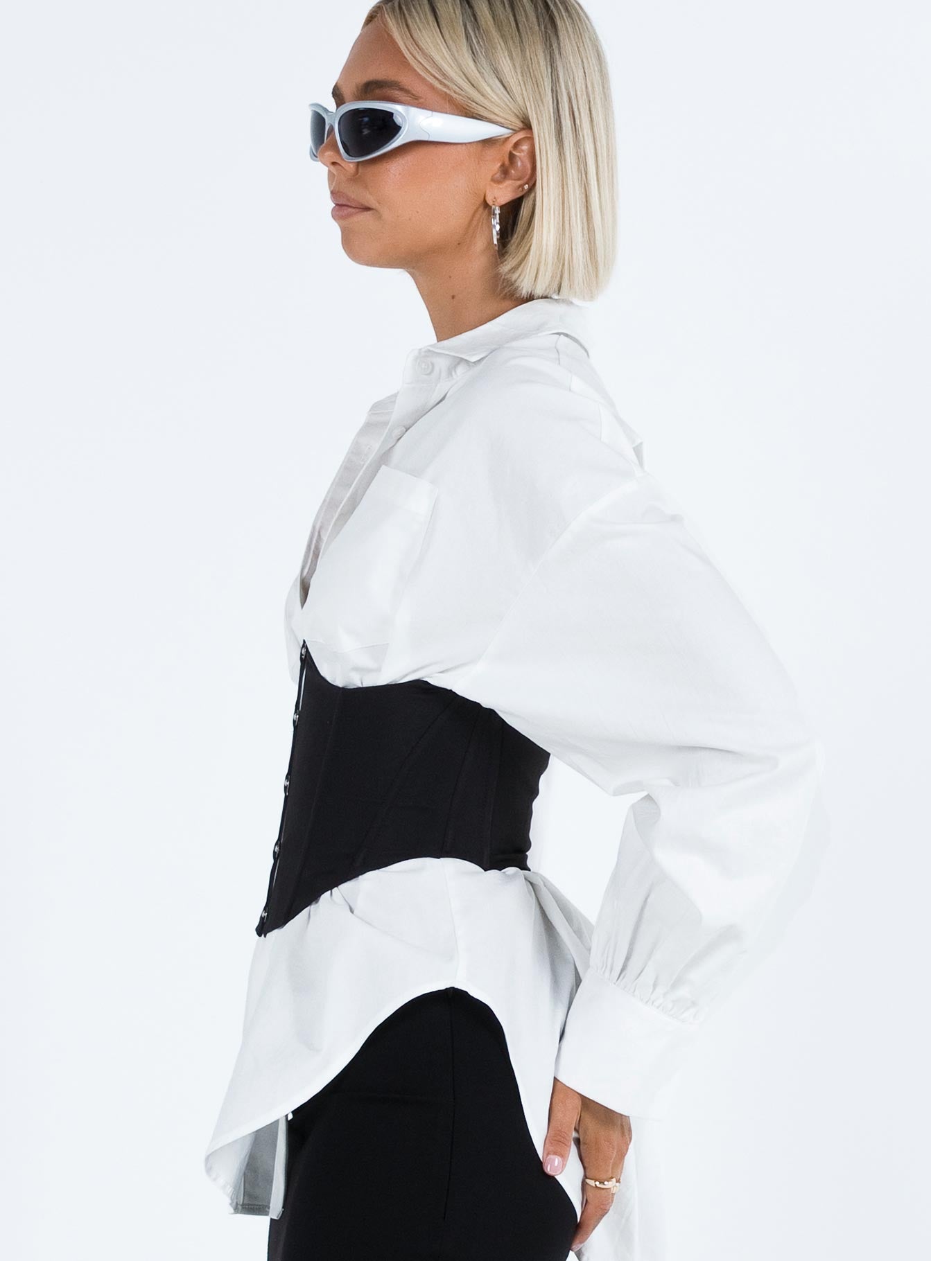 Corset Wired cups Cut out bust Metal fastening closure Boning through bodice Non stretch Fully lined 