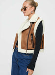 Brown Vest Shearling collar, zip fastening, twin packets at sides with zip fastening
