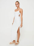 White Maxi dress Adjustable shoulder straps, scooped neckline, exposed back, high leg slit