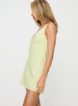 Lemon Mini dress V neckline, fixed straps, linen material look, invisible zip fastening