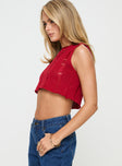 Red Knit top Tank style, high neckline, distressed detail