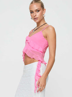 Pink Ruffle top Adjustable shoulder straps, scooped neckline