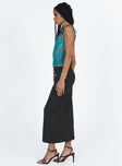 Black maxi skirt slim fitting Textured material Invisible zip fastening at back Slight stretch