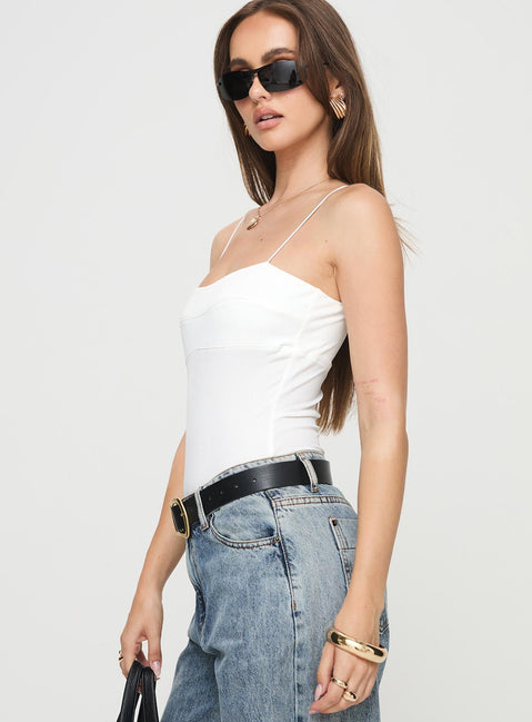  Ribbed bodysuit Straight neckline, elasticated straps, high cut leg, cheeky bottom, press clip fastening at base Good stretch, lined bust