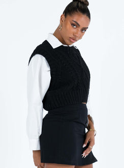 Black vest Chunky cable knit material Good stretch Unlined 