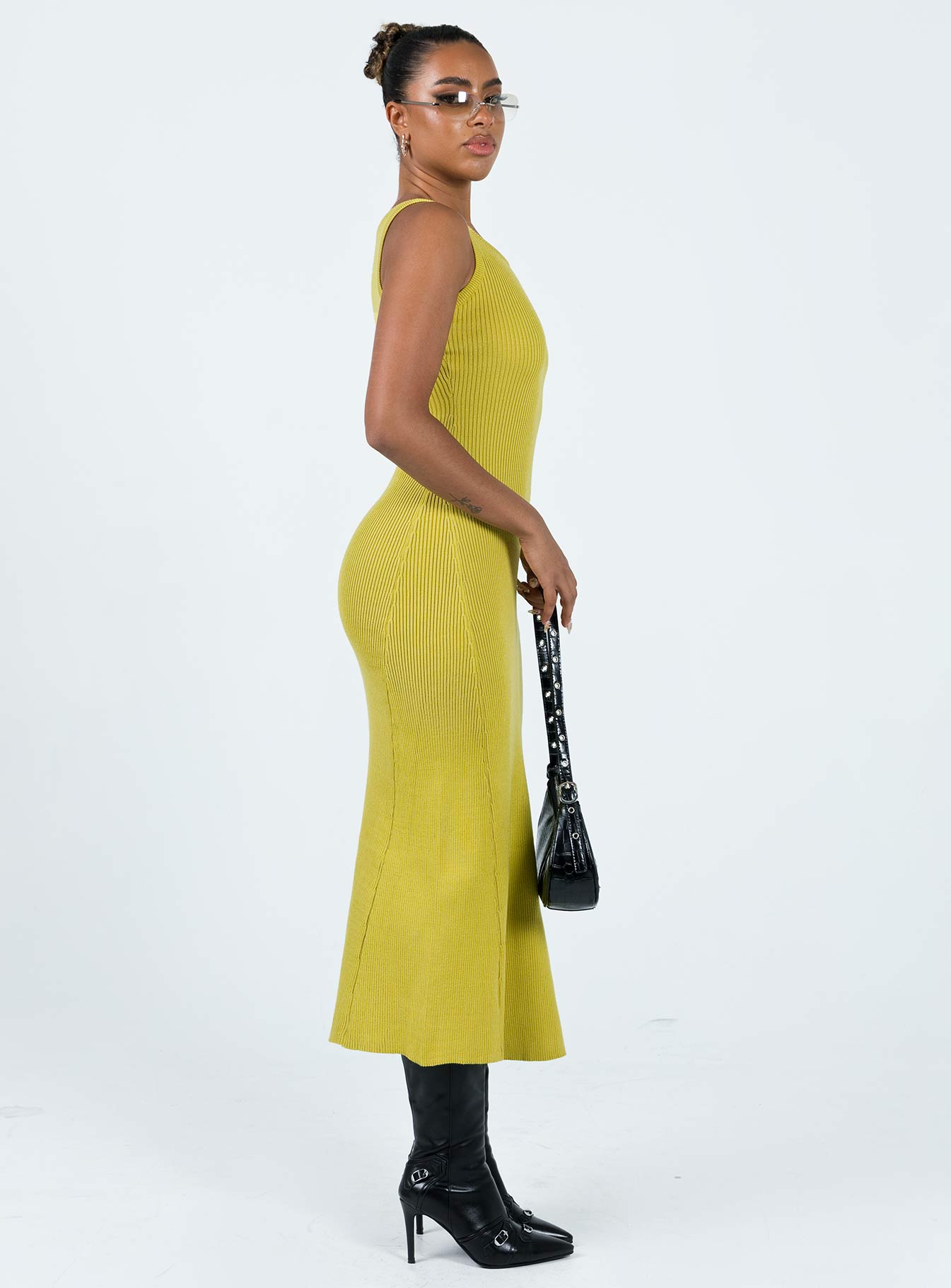 Midi dress Rib knit material Good stretch Unlined  