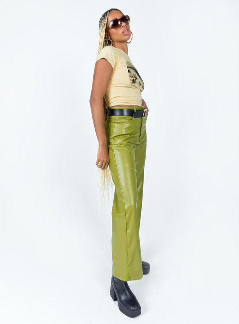 Pants 100% PU Faux leather material  Zip & button fastening  Belt looped waist  Classic five pocket design  Straight leg 