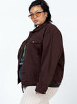 Oversized denim jacket Button front fastening Chest & hip pockets Single-button on cuff Drop shoulder