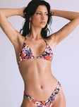 Bikini top Floral print Triangle style  Adjustable coverage  Ring detail at bust  Tie fastenings Removable padding 