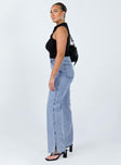Jeans Mid wash denim  Zip & button fastening  Belt looped waist  Classic five-pocket design  Wide leg  Raw cut hem 