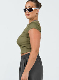 Crop top Ribbed material Large cut out at back Cap sleeve Good stretch