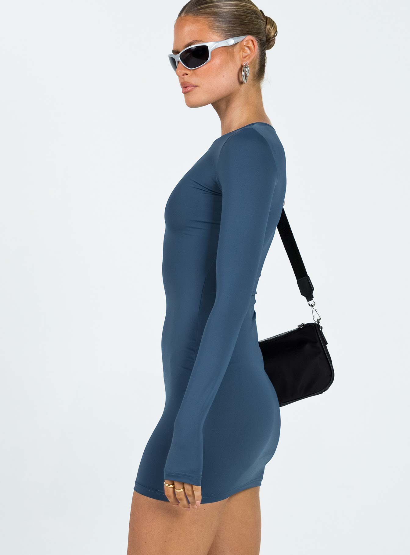 Navy long sleeve mini dress Good stretch Unlined 