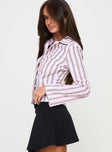 Long sleeve shirt Slim fitting, pinstripe print, classic collar, flared sleeves, button fastening at fronT