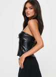 Leers Faux Leather Strapless Top Black